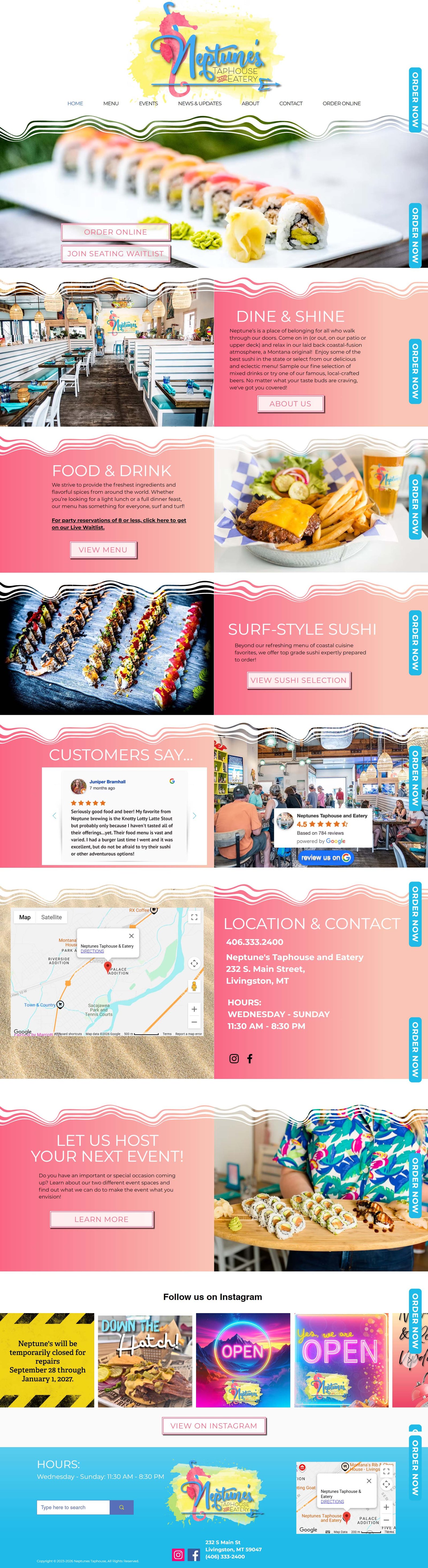 Neptunes Taphouse homepage screenshot